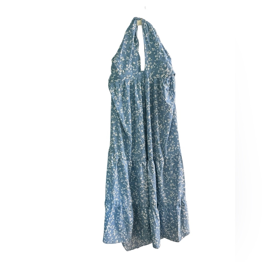 Floral Backless Ruffle Hem Halter Dress